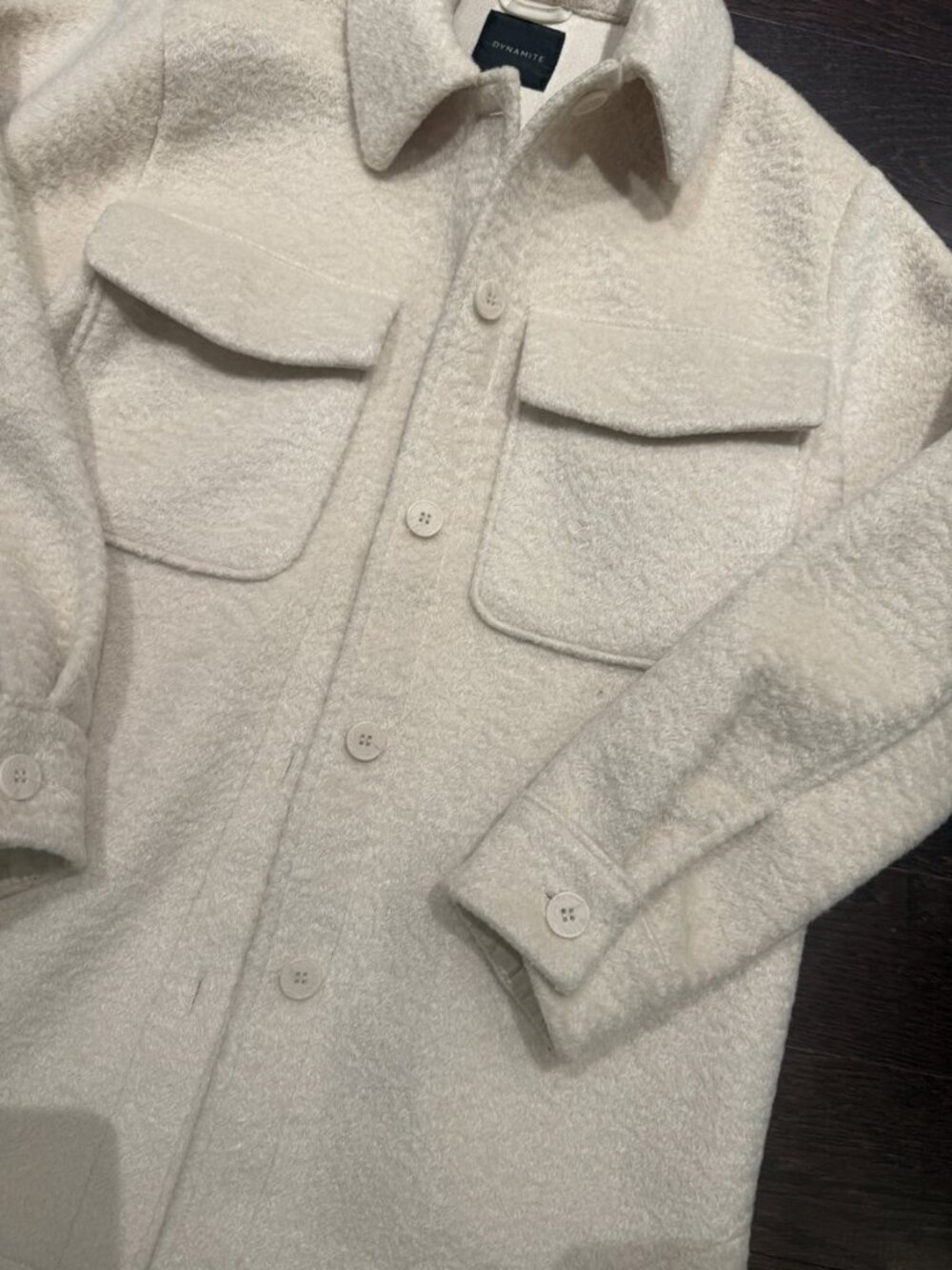 Dynamite Cream Teddy Shacket Chest Flap Pockets Oversized Shirt Jacket XS